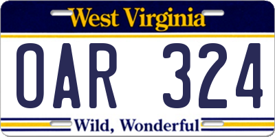 WV license plate OAR324
