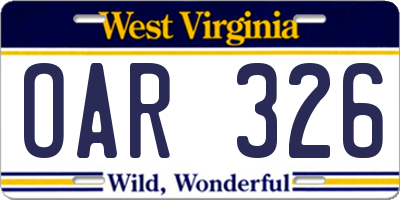 WV license plate OAR326