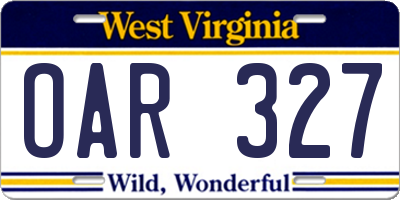WV license plate OAR327