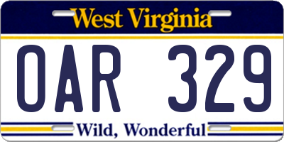 WV license plate OAR329