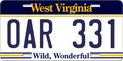WV license plate OAR331