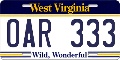 WV license plate OAR333