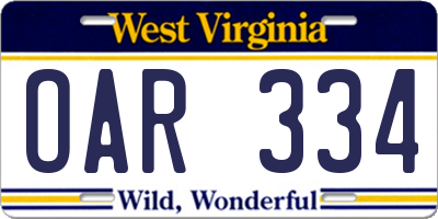 WV license plate OAR334