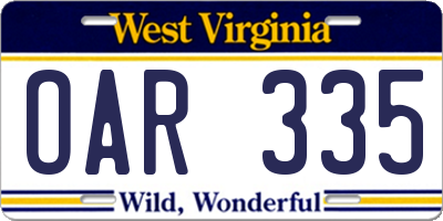 WV license plate OAR335