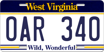 WV license plate OAR340