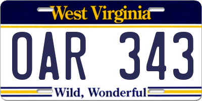WV license plate OAR343