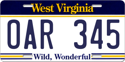 WV license plate OAR345