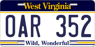WV license plate OAR352