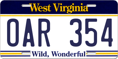 WV license plate OAR354