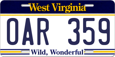 WV license plate OAR359