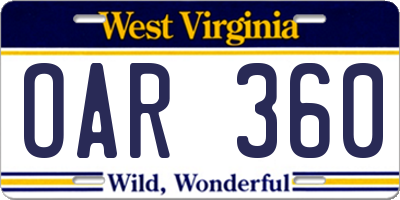 WV license plate OAR360