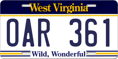 WV license plate OAR361
