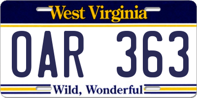 WV license plate OAR363