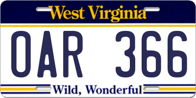 WV license plate OAR366