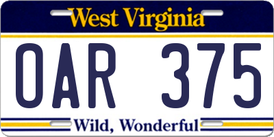 WV license plate OAR375