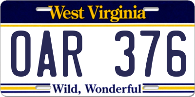 WV license plate OAR376
