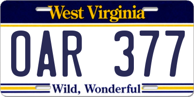 WV license plate OAR377