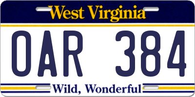 WV license plate OAR384