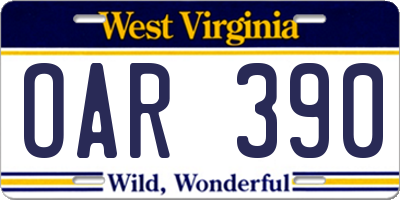 WV license plate OAR390