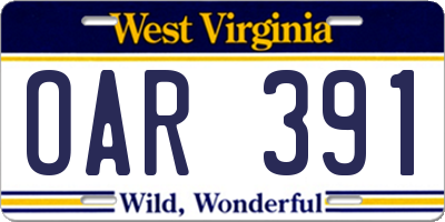 WV license plate OAR391