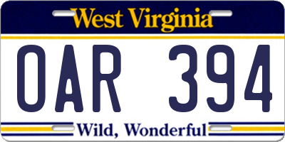 WV license plate OAR394