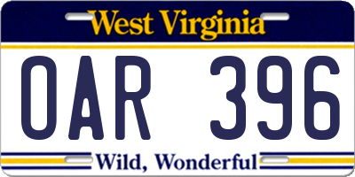 WV license plate OAR396