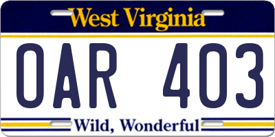 WV license plate OAR403