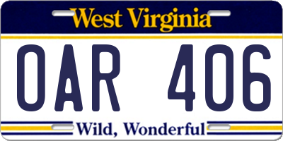 WV license plate OAR406