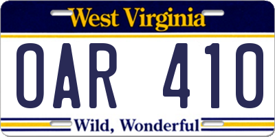 WV license plate OAR410