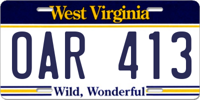 WV license plate OAR413
