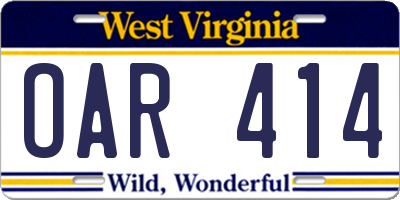 WV license plate OAR414