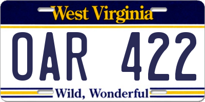 WV license plate OAR422