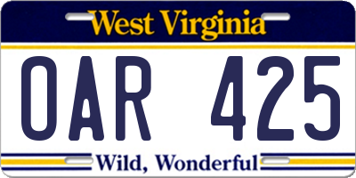WV license plate OAR425