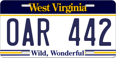 WV license plate OAR442