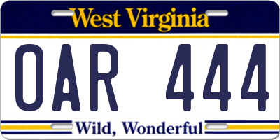 WV license plate OAR444