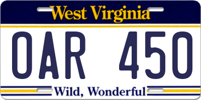 WV license plate OAR450
