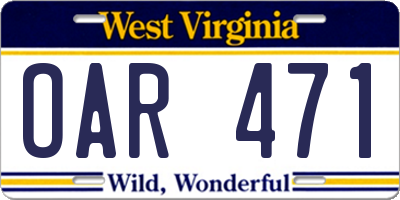 WV license plate OAR471