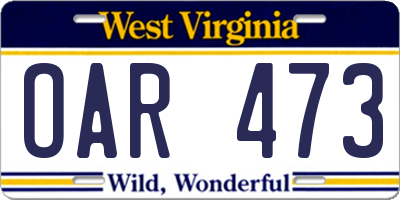 WV license plate OAR473