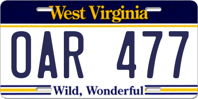 WV license plate OAR477