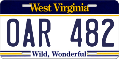 WV license plate OAR482
