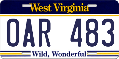 WV license plate OAR483
