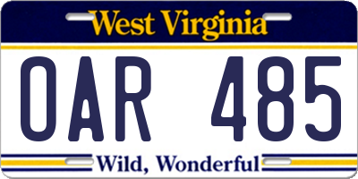 WV license plate OAR485