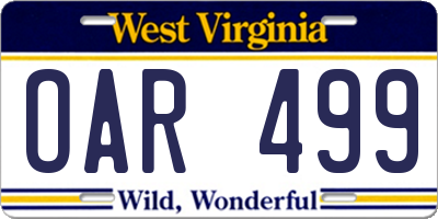 WV license plate OAR499