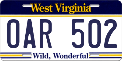 WV license plate OAR502