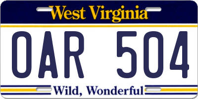 WV license plate OAR504