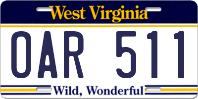 WV license plate OAR511