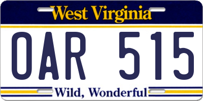 WV license plate OAR515