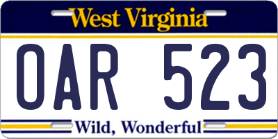 WV license plate OAR523