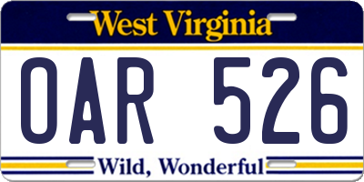 WV license plate OAR526