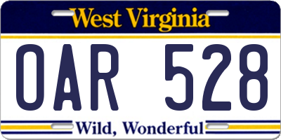 WV license plate OAR528